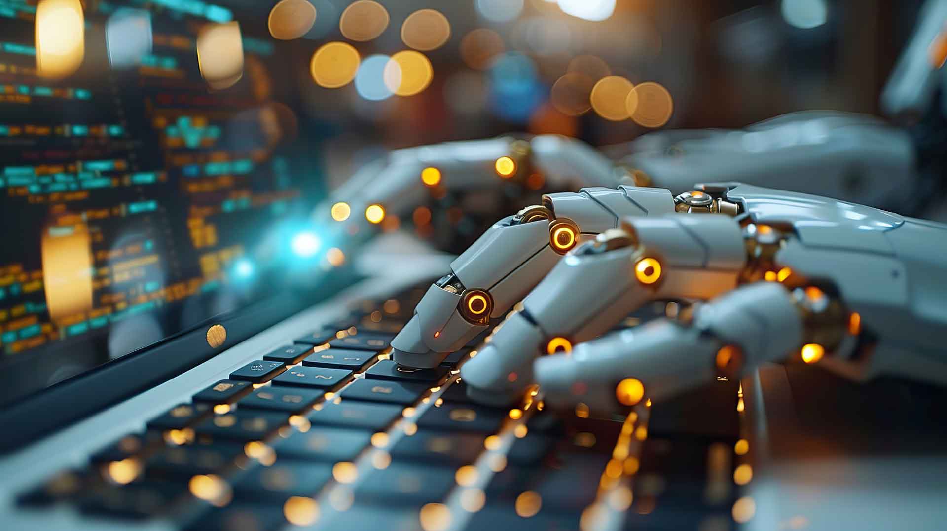 SEO and AI, robot typing on a computer