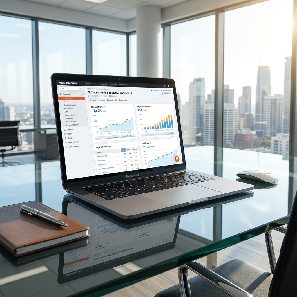 A professional SEO dashboard for digital marketing executives